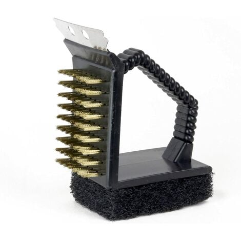 Kartokner Brosse pour barbecue 3 en 1 avec grattoir, brosse de nettoyage pour barbecue avec poils en métal, éponge et grattoir en acier inoxydable, inoxydable et résistant à la chaleur