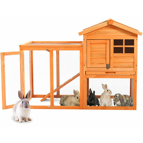 Kartokner Clapier d'extérieur Enclos pour petits animaux 2 porte Bois Clapier pour Lapin Petits Rongeurs en Bois 118cmLx54cmWx92cmH