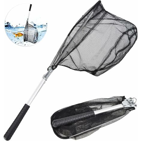 Kartokner Épuisette Pêche Pliable Téléscopique Antirouille Filet de Pêche Pliable Épuisette Pêche Carnassier avec Mouche en Caoutchouc Filet Triangulaire Poisson 50 CM pour Pêche en Mer Rivière Lac
