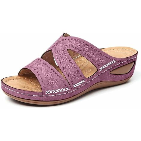 Kartokner Femmes Sandales Pantoufle DéContracté Confort RéGlable Fleur éPissures Croix GlissièRe Anti-DéRapant OrthopéDique Licou Sandales pour Chaussures (violet 43EU)