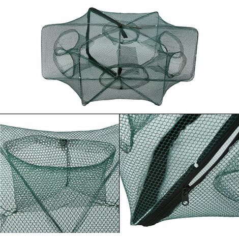 Kartokner Filet de pêche, 6/12 Trous Sac de piège de pêche Filet de pêche Automatique Cage à crevettes Nylon Pliable Crabe Piège à Poissons Cast(6 Holes)