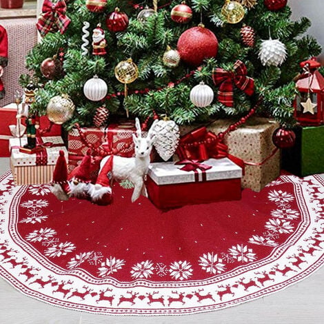 Kartokner Jupe Sapin de Noël, Couvre-Pied de Sapin, 122cm/48 Pouces Tapis Sapin Jupe d'arbre Tricotée avec Imprimée de Flocon de Neige et Wapiti pour la Décoration de Noël