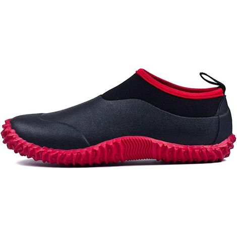 Kartokner Unisexe Chaussures de Jardinage imperméables Femmes Bottes de Neige de Pluie pour Hommes Chaussures de Lavage de Voiture (44 verges, noir rouge)