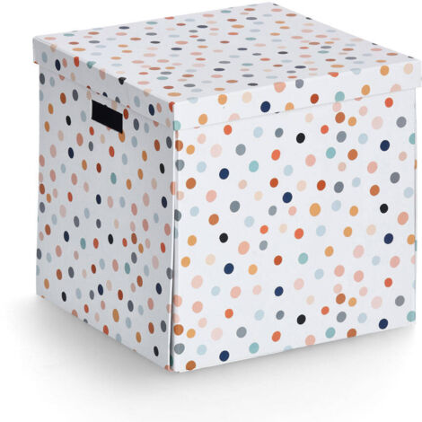 Kartonbox mit Deckel DOTS, 33,5 x 33 x 32 cm