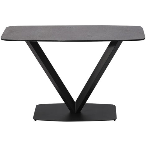 KARU - Console Aspect Céramique Grise Pied Central V