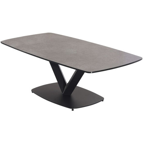 KARU - Table Basse Aspect Céramique Grise Pied Central V