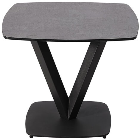 KARU - Table d'Appoint Aspect Céramique Grise Pied Central V