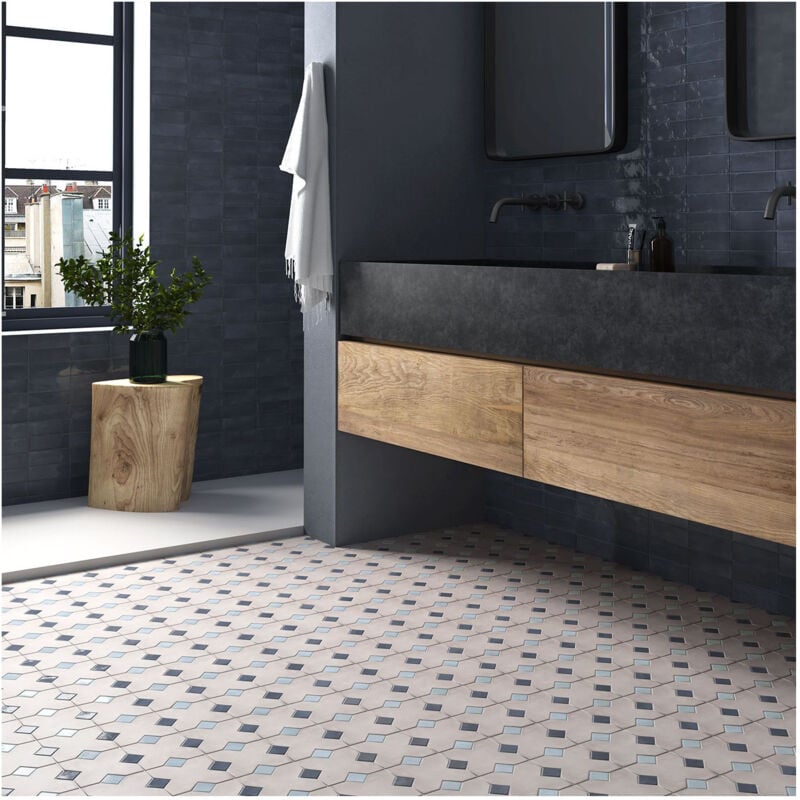 Nais - Carrelage grès cérame effet rustique al andalus Croix Smoke - Mat - boîte de 0.49 m2 - Gioia Materia