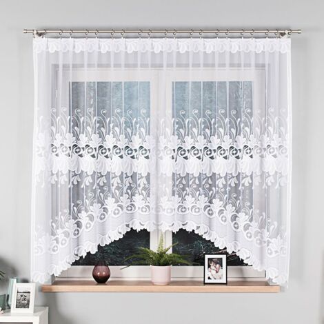 KASJANA - Cortina jacquard confeccionada con corte en la parte inferior - 320x160 cm - blanco