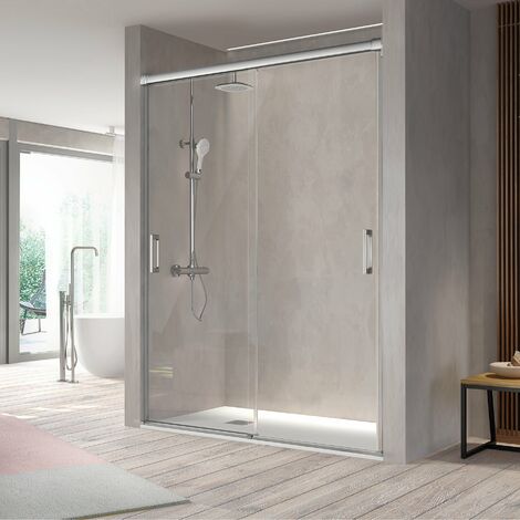 KASSANDRA BT111 BETTY Mampara Ducha Frontal 2 Puertas Correderas Plata Brillo - Medida: 140-144 CM - ref: BT1111616S140144