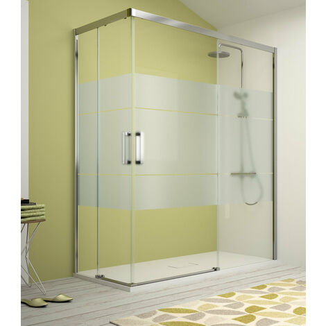 KASSANDRA CU607 S400 Mampara Angular Corredera Plata Decorada - Medida: 140x90 cms - ref: CU60716CLS195086+CU60716CLS195136