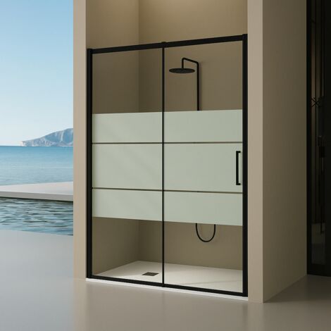 KASSANDRA DE102 DELTA Mampara Ducha 1F+1C Negro Mate Vidrio Decorado - Medida: 140-141 cm - ref: DE1020516CL40141