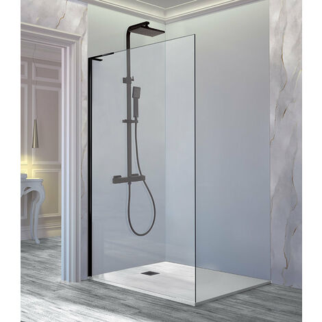 KASSANDRA FR703 FRESH Mampara Fijo Ducha Vidrio Transparente Negro Mate - Medida: 100 cm - Versión: DERECHA - ref: FR7030518D195099