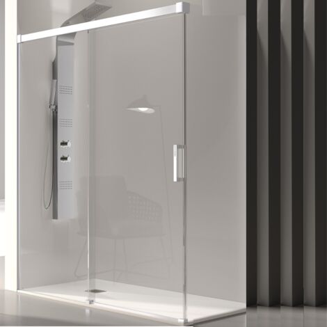 KASSANDRA GLASÉ Mampara Frente Ducha Fijo + Puerta Corredera 6 mm Blanco Transparente - Medida: 120-124 cm - ref: GS1020116S195168