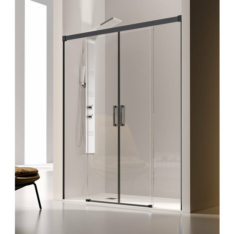 KASSANDRA GS100 GLASÉ Mampara Ducha Frontal 2F+2C Negro Mate Transparente - Medida: 132-136 cm - ref: GS1000516S132136
