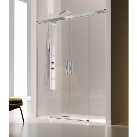 KASSANDRA GS100 GLASÉ Mampara Ducha Frontal 2F+2C Plata Brillo Transparente - Medida: 132-136 cm - ref: GS1001616S132136