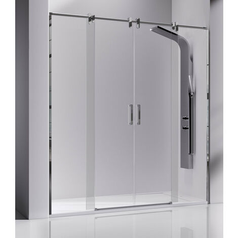KASSANDRA LM100 SLIM Mampara Ducha 2F+2C Acero Inox Brillo Transparente - Medida: 153,5-156,0 cm - ref: LM1001218S153156