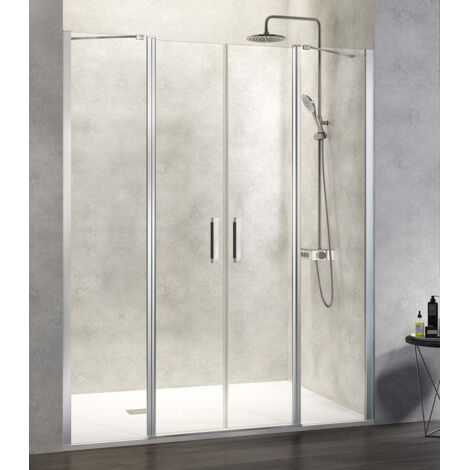 KASSANDRA NARDI NA515 Mampara de Ducha 2 Fijo + 2 Puertas Abatibles Plata Brillo Transparente - Medida: 157-162 cm - ref: NA5151616S195157