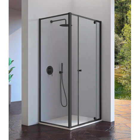 KASSANDRA PIVOT Mampara Frente de Ducha Pivotante+Fijo Negro Transparente - Fijo: 80 cm - Medida: 67-77 CM - ref: PV5030516S200077+PV5130516S20079