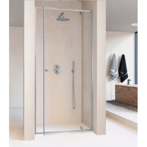 KASSANDRA PIVOT Mampara Frente Ducha Fijo 5 mm + Puerta Abatible Pivotante 6 mm Plata Brillo Transparente - Medida: 67-77 CM - ref: PV5031616S200067