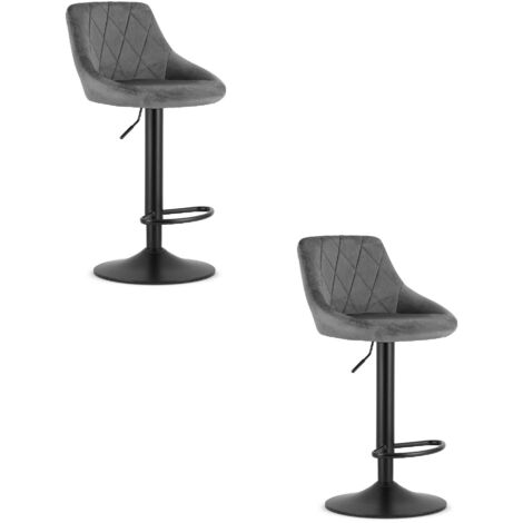 KAST Hocker – grauer Samt / schwarzes Gestell x 2