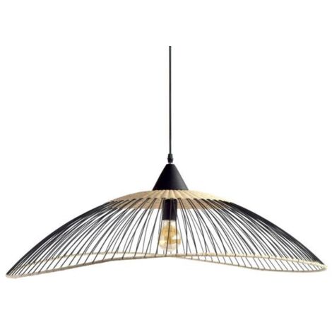 Kasteli 1x E27 Pendelleuchte aus schwarzem/naturfarbenem Rattan, 100 cm Durchmesser SEYNAVE