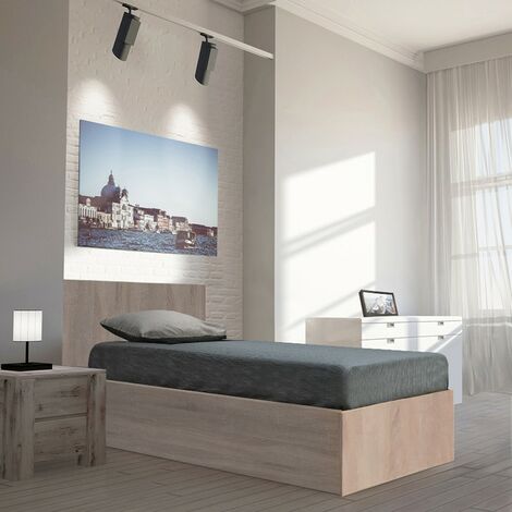 Kastenbett MADRID 90x190 + 1 Bettkasten / Eiche gebleicht/ 196x102x85