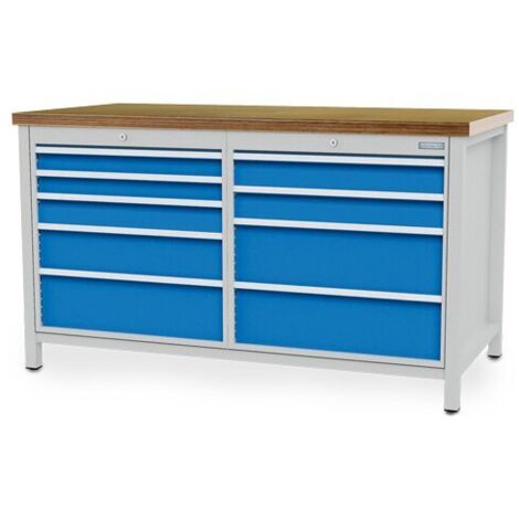 Kastenwerkbank Breite 1500 mm, R24-24, 9 x Schublade Maße in mm (BxTxH): 1500 x 750 x 859