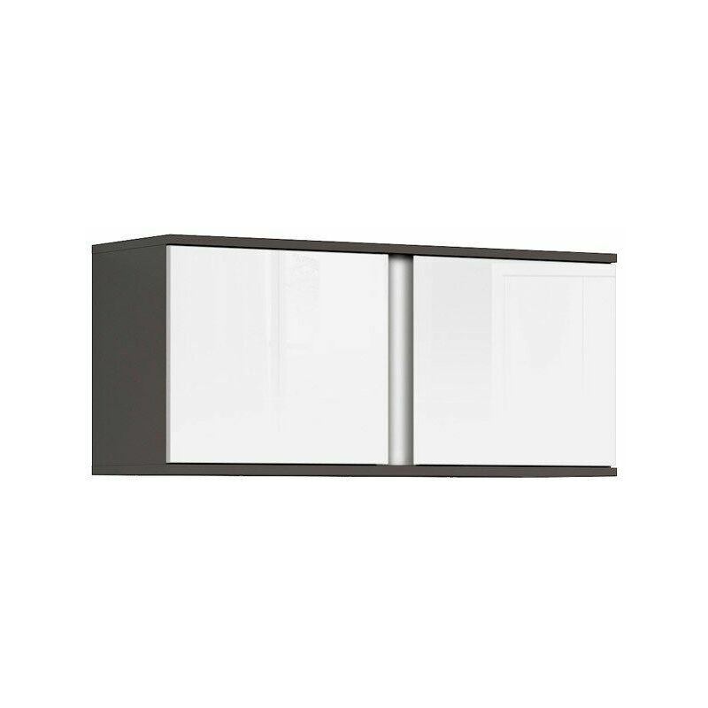 KASUMI - Armoire suspendue style moderne salon/chambre/chambre d'ado - 85.5x38x28 - 2 portes - Armoire murale - Gris/Blanc
