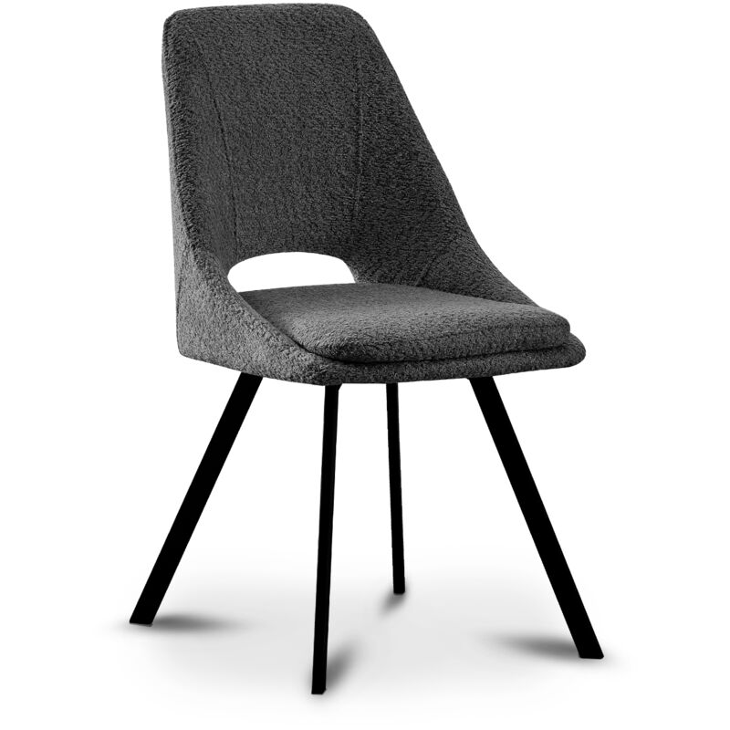 Mobilier Deco - kate - Lot de 2 chaises effet peau de mouton gris foncé