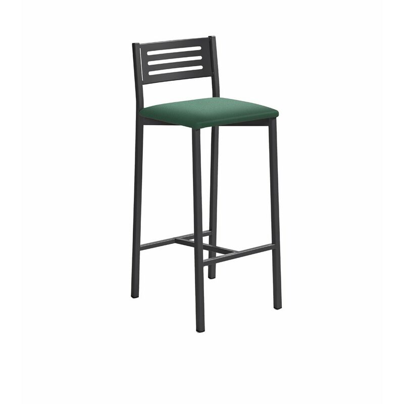 Tabouret de cuisine Kati à dossier moyen, cadre noir texturé 33 x 87 x 38 cm Revêtement : Vert Argenté