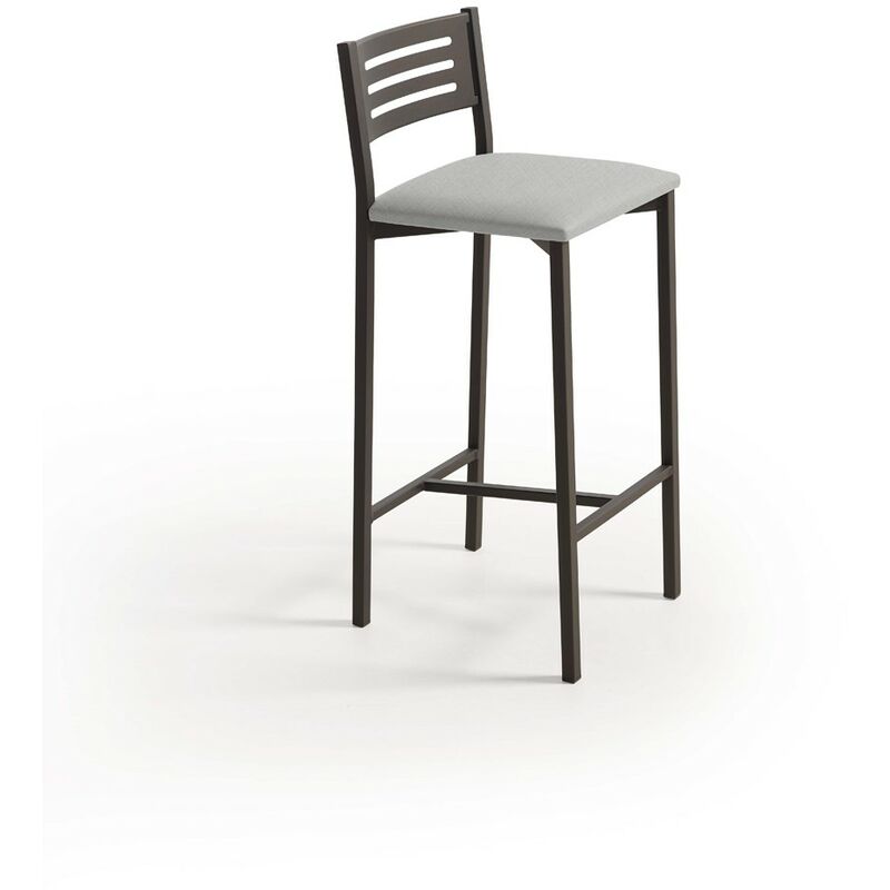 Fanmuebles - Tabouret de cuisine Kati à dossier moyen, cadre noir texturé 33 x 87 x 38 cm Revêtement : Michigan Silver