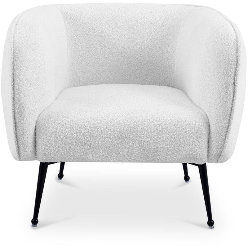 Mobilier Deco - katty - Fauteuil effet peau de mouton blanc piètement en métal noir