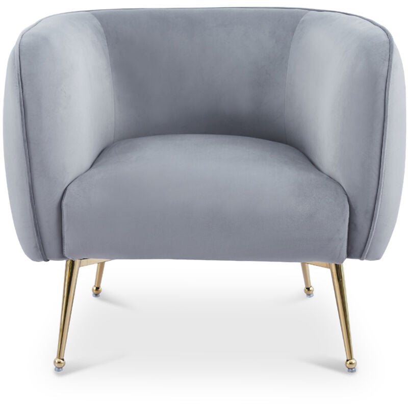 Mobilier Deco - katty - Fauteuil velours gris piètement en métal doré