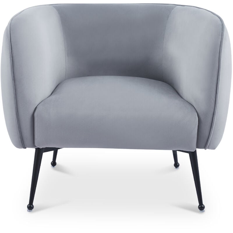 Mobilier Deco - katty - Fauteuil velours gris piètement en métal noir