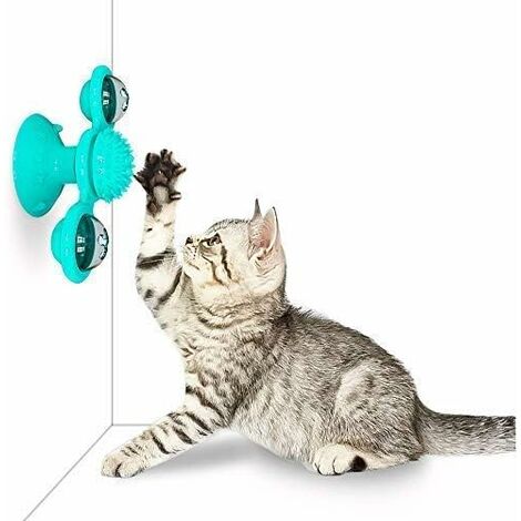 Katze interaktives Spielzeug Katze Plattenspieler necken Windmühle Spielzeug mit Saugnapf Boden Pet Plattenspieler necken interaktives Spielzeug (blau)