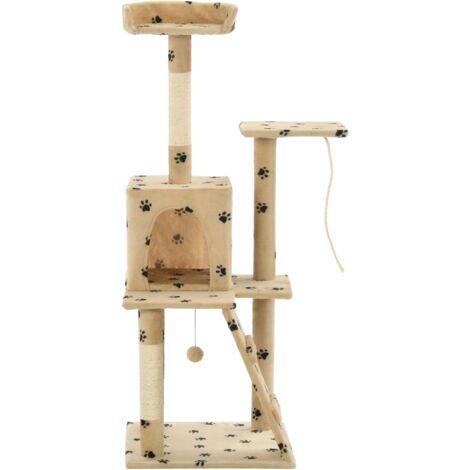 Katzen-Kratzbaum Sisal 120 cm Beige Pfoten-Aufdruck vidaXL