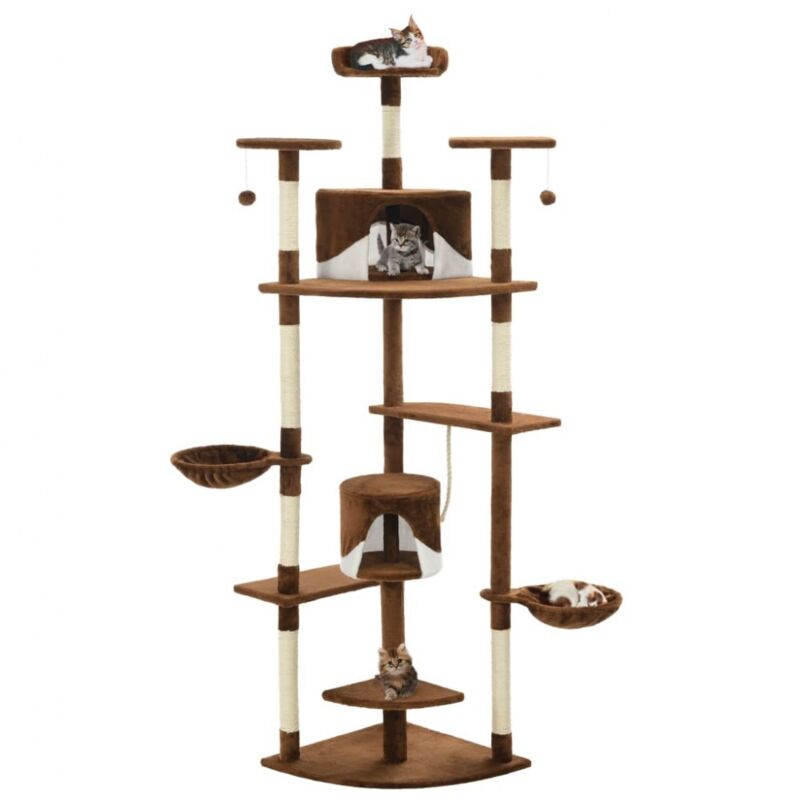Katzen-kratzbaum Mit Sisal-kratzsäulen 203 Cm Braun Und Weiß - Vidaxl