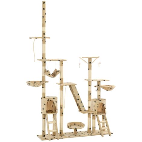 Katzen-Kratzbaum Sisal 230 - 250 cm Pfoten-Aufdruck Beige