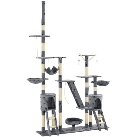 Katzen-Kratzbaum Sisal 230-250 cm Pfoten-Aufdruck Grau