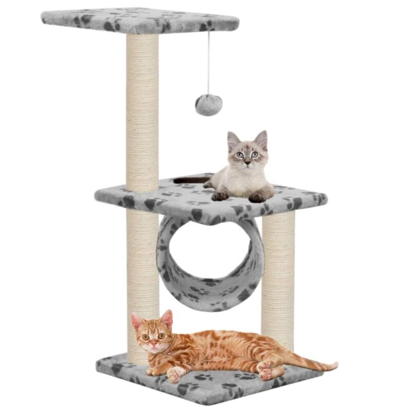 Katzen-kratzbaum Sisal 65 Cm Grau Pfoten-muster Vidaxl