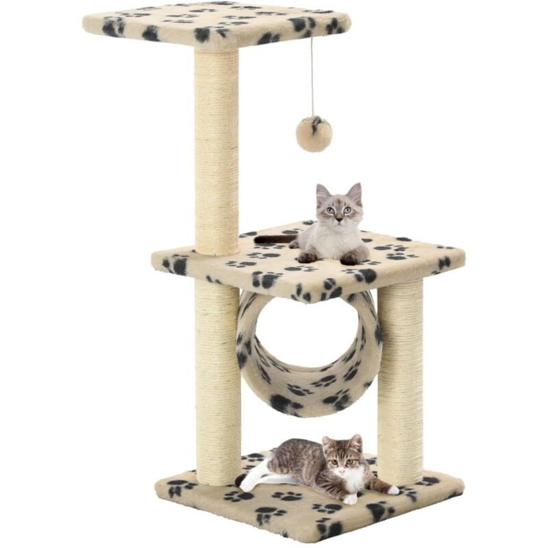 Katzen-kratzbaum Sisal 65 Cm Beige Pfoten-aufdruck Vidaxl