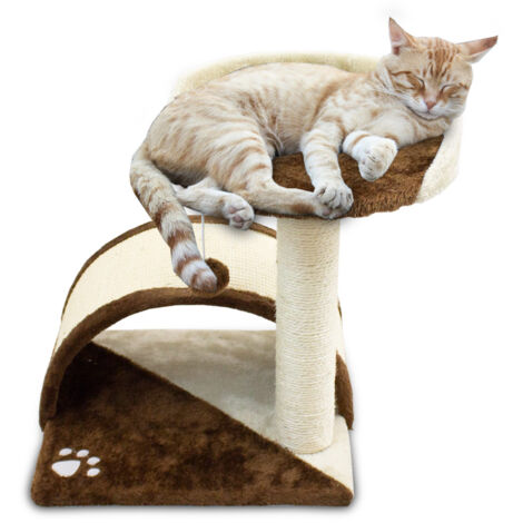 Katzen Kratzbrücke Kratzbaum Katzenkratzbaum mit Liege und Sisalsäule und Plüschbezug Braun / Beige