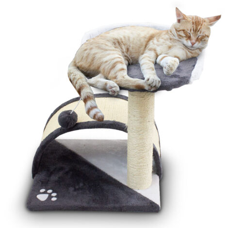 Katzen Kratzbrücke Kratzbaum Katzenkratzbaum mit Liege und Sisalsäule und Plüschbezug Grau / Weiß