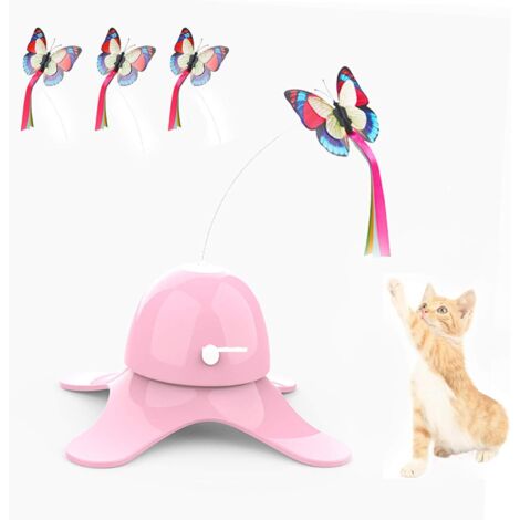 Katzen-Schmetterlingsspielzeug, Katzenspielzeug, mit 360° elektrisch rotierendem Schmetterling 3 für Indoor-Schmetterlingsspielzeug (Pink)