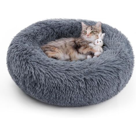 Katzen- und Hundebett für den Innenbereich, Dunkelgrau, 40 cm Außendurchmesser, maschinenwaschbar, weiches Plüsch, rund, flauschiges Bett, 1 Stück
