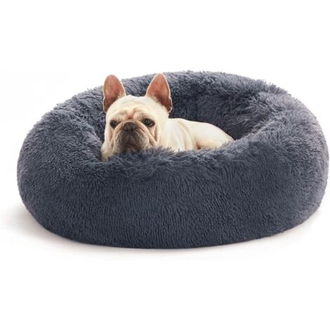 Katzen- und Hundebett für den Innenbereich, Dunkelgrau, 80 cm Außendurchmesser, maschinenwaschbar, weiches Plüsch, rund, flauschiges Bett, 1 Stück