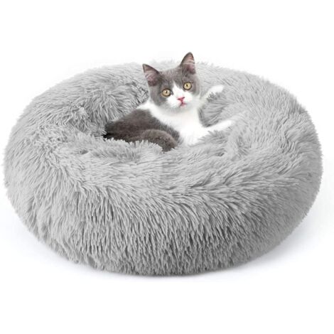Katzen- und Hundebett für den Innenbereich, hellgrau, 40 cm Außendurchmesser, maschinenwaschbar, weiches Plüsch, rund, flauschiges Bett, 1 Stück