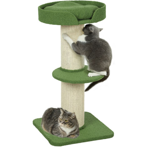 Katzenbaum  91cm Spielbaum mit Katzenbett, Plattform Lammwolle Grün