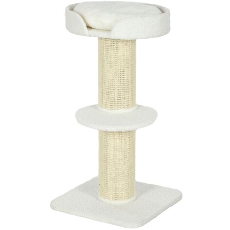 Katzenbaum – Arbre de jeu de 91 cm, avec un lit pour les chats. Plateforme en laine crème.